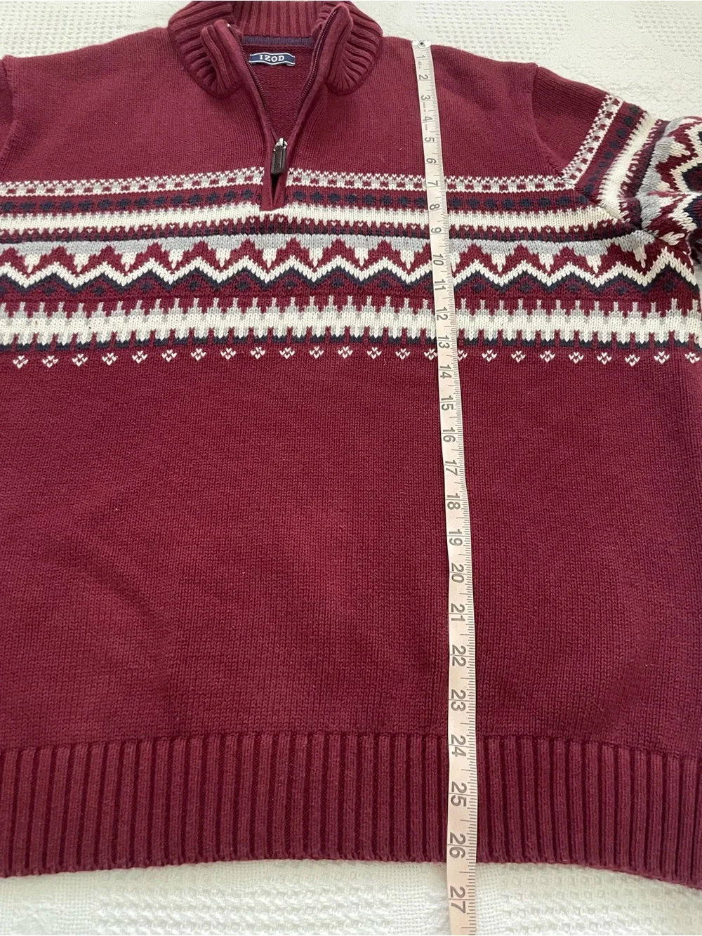 IZOD Men’s Holiday Fairisle Sweater Quarter Zip XL Maroon